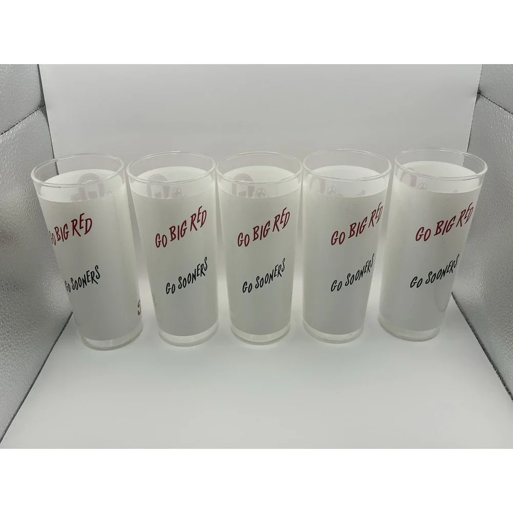 (5) Set of Vintage Oklahoma Sooners Football Cocktail‎ Tumbler Glass BIG RED